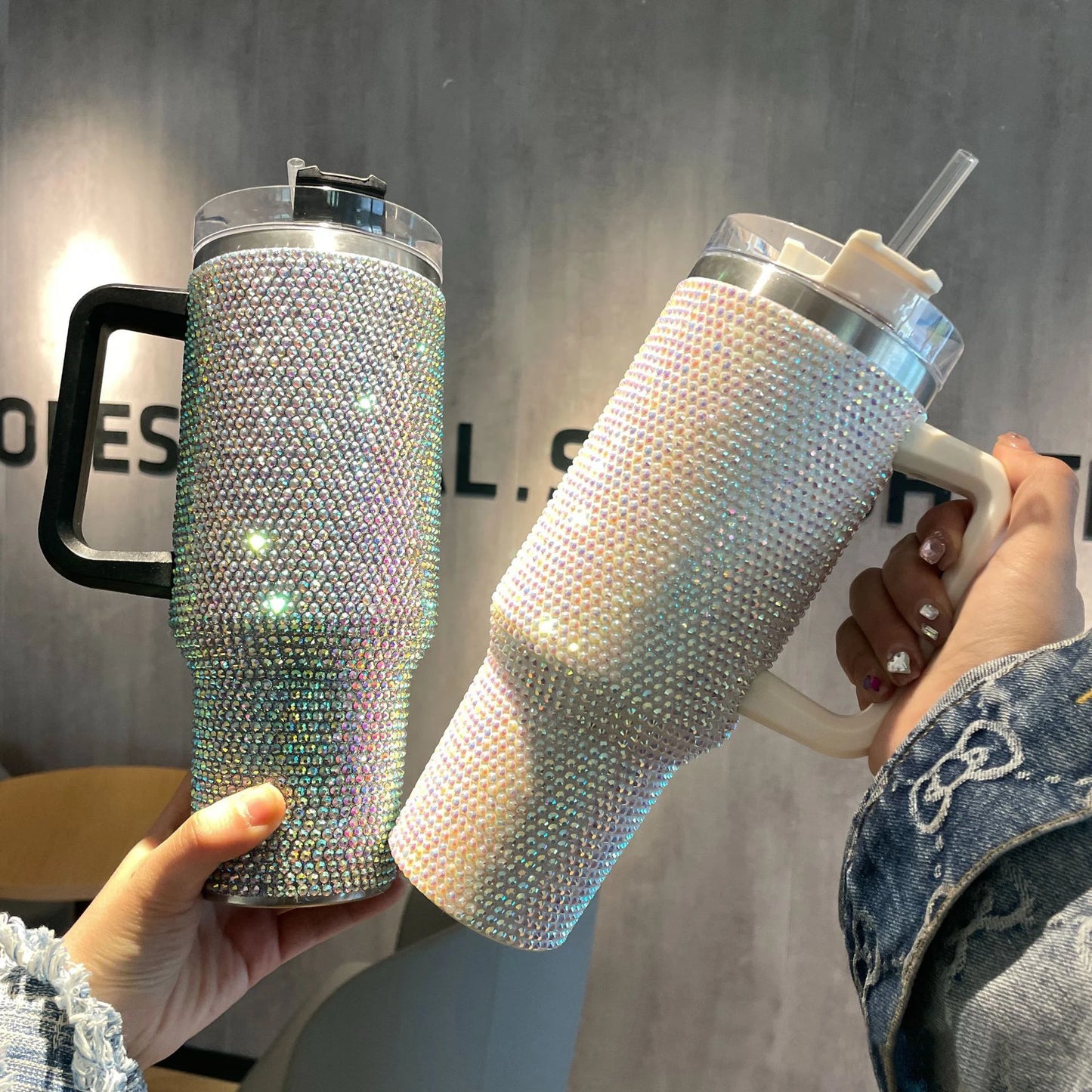 Diamond Thermos Cup with Handle , 40oz