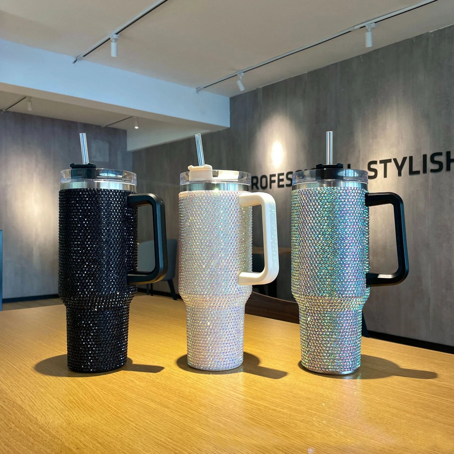 Diamond Thermos Cup with Handle , 40oz