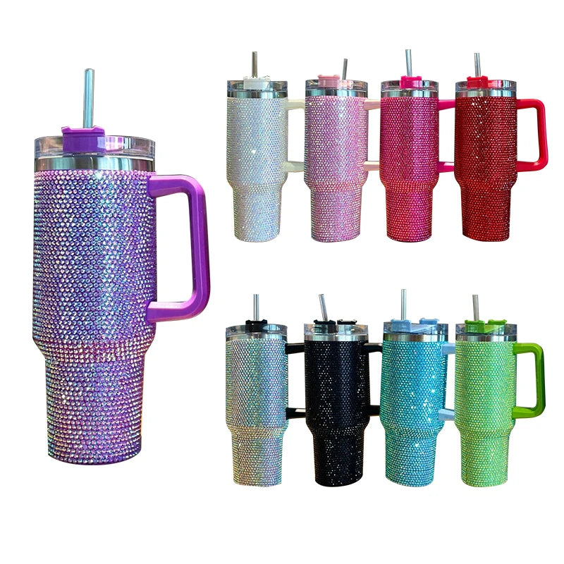 Diamond Thermos Cup with Handle , 40oz